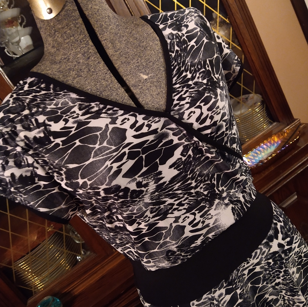 Size S Reina black an white animal print dress - Picture 4 of 16